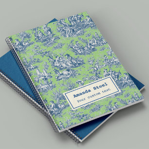 Elegant vintage green blue toile de jouy small notebook