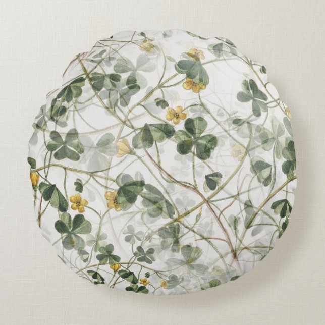 Elegant Vintage Green Gold Botanical Illustration Round Cushion (Front)