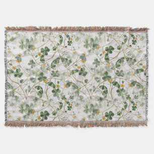 Elegant Vintage Green Gold Botanical Illustration Throw Blanket