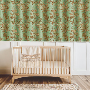 Elegant Vintage Green Gold Floral  Wallpaper