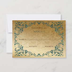 Elegant Vintage Green  Gold  RSVP Card