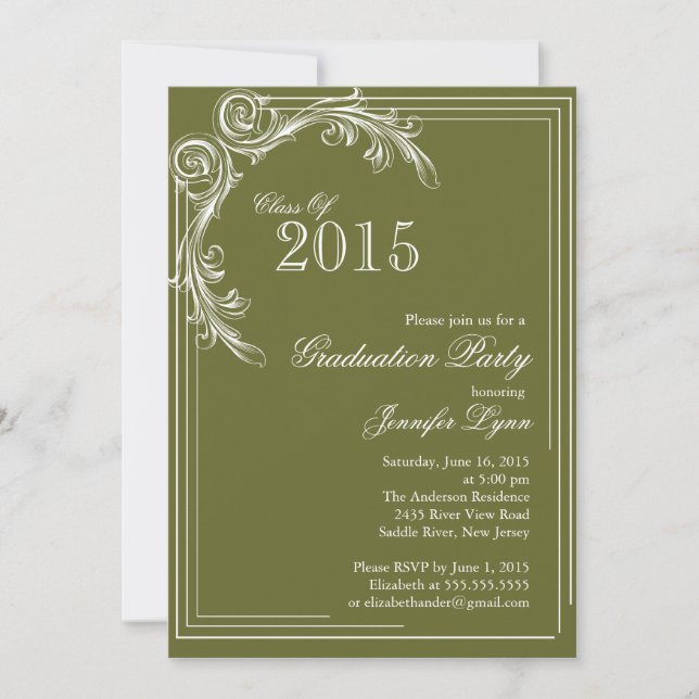 Elegant Vintage Green Graduation Party Invitation (Front)