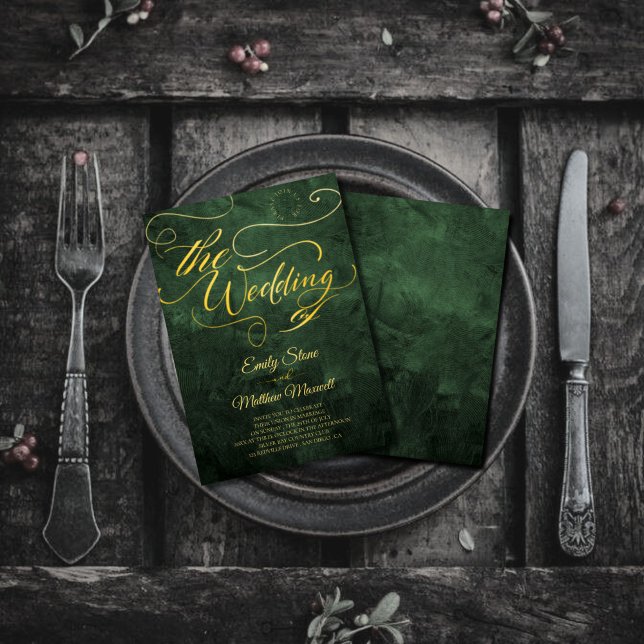 Elegant Vintage Green Old Paper, Gold Calligraphy Invitation (Creator Uploaded)