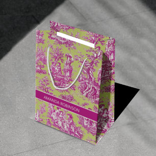 Elegant Vintage Green Pink French Countryside Medium Gift Bag