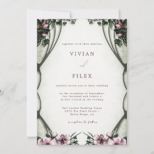 Elegant Vintage Green Seaweed Colour Wedding Invitation