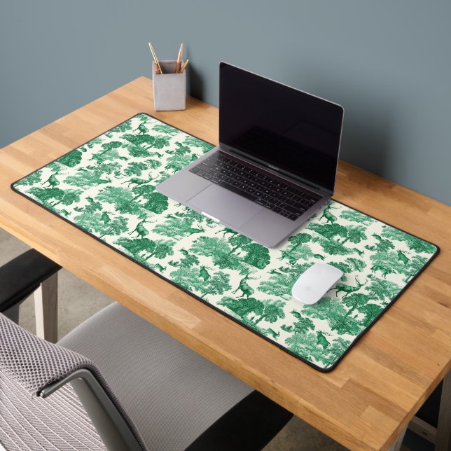 Elegant Vintage Green White Deer Toile Desk Mat (Office 2)