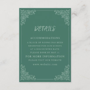 Elegant Vintage Green White Wedding Detials Enclosure Card