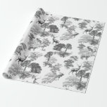 Elegant Vintage Grey Deer Fox Country Toile Wrapping Paper<br><div class="desc">Classical French toile de jouy linen fabric pattern,  in black and white,  with countryside motifs of forest animals,  deer,  fox,  trees,  perfect for the holidays Christmas gift wrapping.</div>