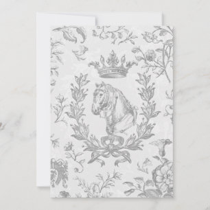 Elegant Vintage Grey Horse Crown Laurel Bow Crest Invitation