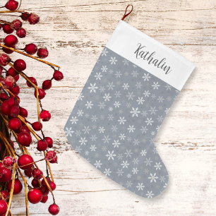 Elegant Vintage Grey Snowflakes Large Christmas Stocking