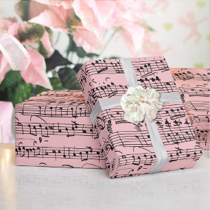 Elegant Vintage Handwritten Sheet Music Notes Pink Wrapping Paper