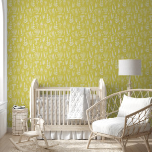 Elegant Vintage Herbal Garden Mustard Yellow Wallpaper