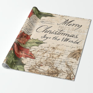 Elegant Vintage Holly Christmas Pattern Wrapping Paper
