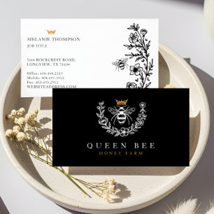 Elegant Vintage Honey Queen Bee Black & White Business Card