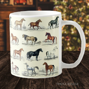 Elegant Vintage Horse Breeds Pattern Coffee Mug