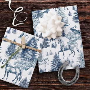 Elegant Vintage Horses in Snowy Winter Wonderland Wrapping Paper