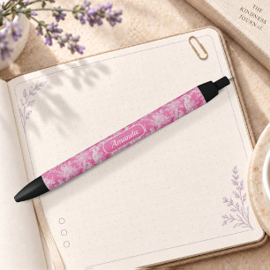 Elegant vintage hot pink toile de jouy black ink pen