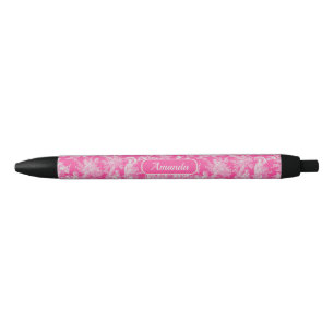 Elegant vintage hot pink toile de jouy black ink pen