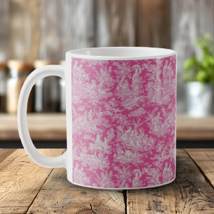 Elegant vintage hot pink toile de jouy  coffee mug