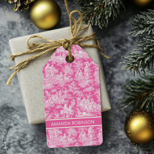 Elegant vintage hot pink toile de jouy gift tags