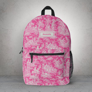 Elegant vintage hot pink toile de jouy printed backpack