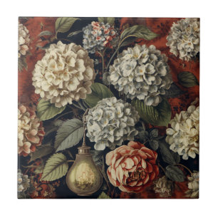 Elegant vintage Hydrangea Floral Pattern Ceramic Tile