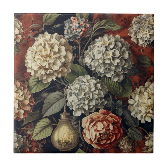 Elegant vintage Hydrangea Floral Pattern  Ceramic Tile (Front)