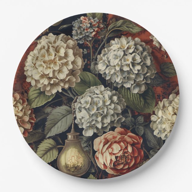 Elegant vintage Hydrangea Floral Pattern  Paper Plate (Front)