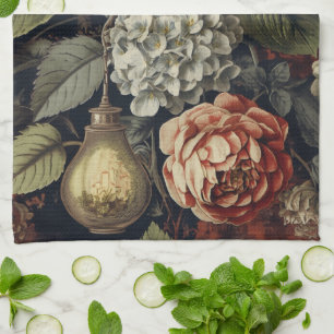 Elegant vintage Hydrangea Floral Pattern Tea Towel