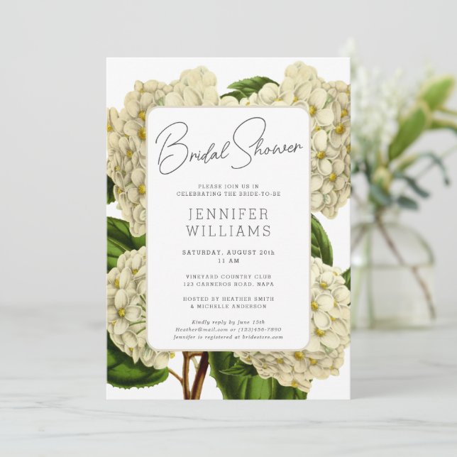 Elegant Vintage Hydrangeas Floral Bridal Shower Invitation (Standing Front)