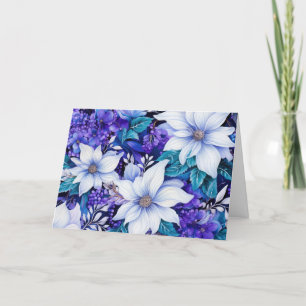 Elegant Vintage Inspired Blue Floral Christmas  Holiday Card