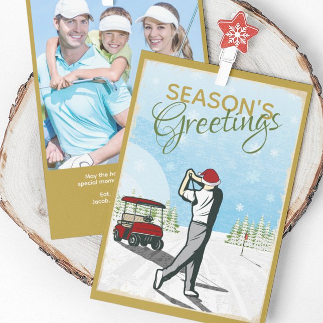 Elegant Vintage Inspired Golf Photo Christmas Holiday Card (Creator Uploaded)