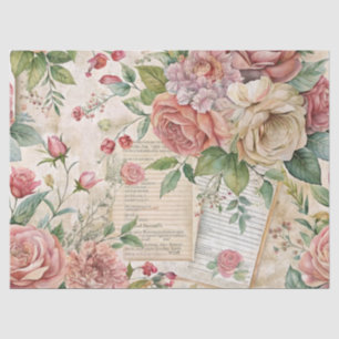Elegant Vintage Inspired Pink Floral Ephemera Tissue Paper