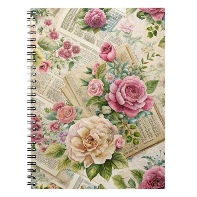 Elegant Vintage Inspired Pink Floral Notebook (Front)