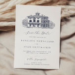 Elegant Vintage Italian Villa Destination Wedding Save The Date<br><div class="desc">Impress your guests with this elegant formal wedding save the date by JessicaAmber. This classic card features a detailed illustration of an Italian villa, which you can replace with an image of the destination you will be married at (transparent or white background preferred). Elegant dark blue lettering displays the bride...</div>