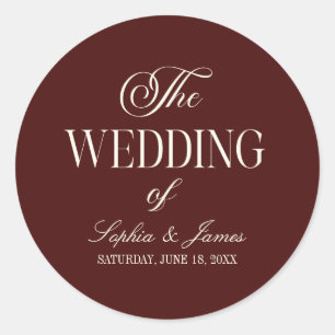 Elegant Vintage Ivory Dark Burgundy Wedding Classic Round Sticker
