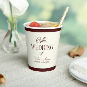 Elegant Vintage Ivory Dark Burgundy Wedding Paper Cups