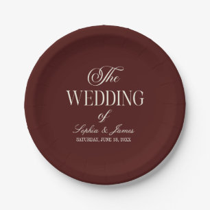Elegant Vintage Ivory Dark Burgundy Wedding Paper Plate