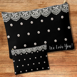 Elegant Vintage Lace and Pearls Custom Monogram Accessory Pouch
