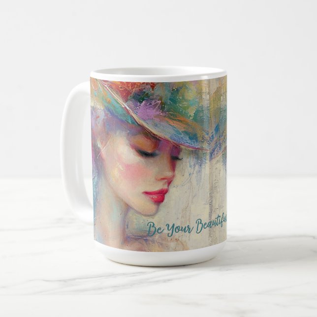 Elegant Vintage Lady in Fashion Hat Coffee Mug (Front Left)