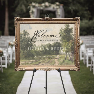 Elegant Vintage Landscape Painting Wedding Welcome Poster