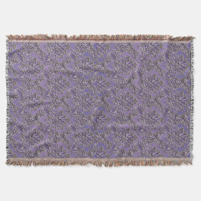 Elegant Vintage Lavender Damask Throw Blanket (Front)