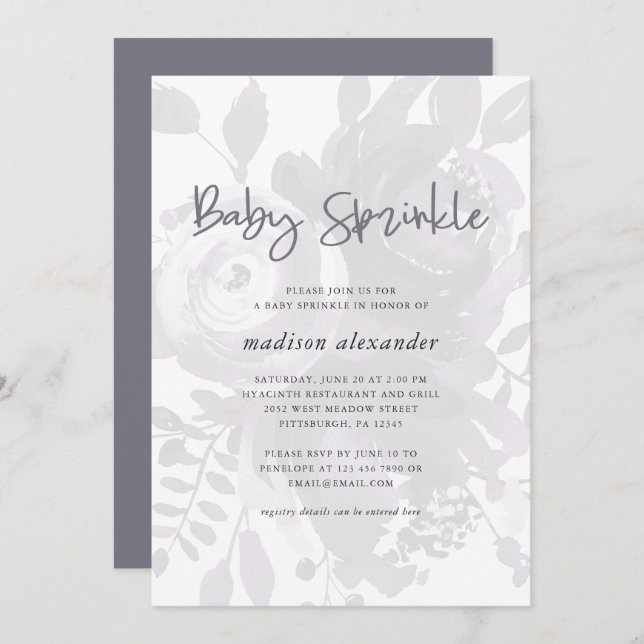 Elegant Vintage Look Floral Baby Sprinkle Invitation (Front/Back)