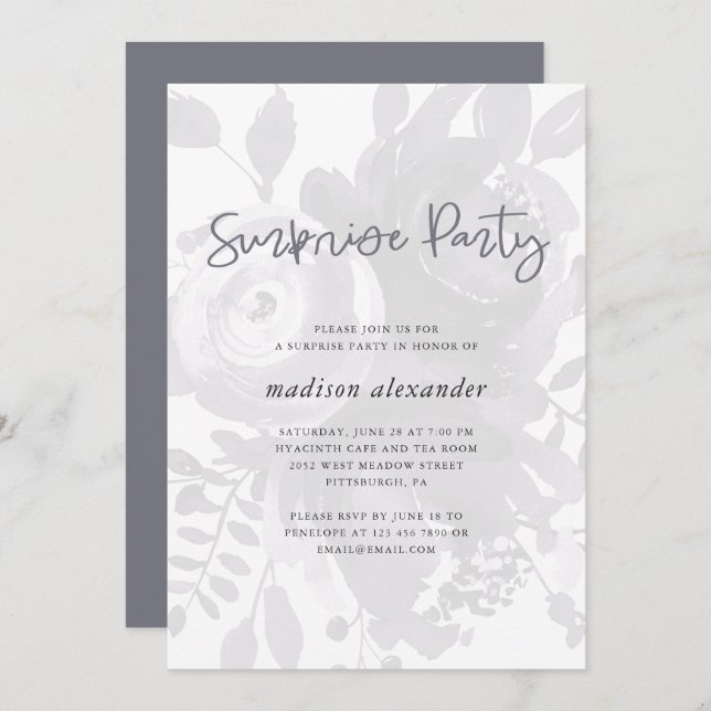 Elegant Vintage Look Floral Surprise Party Invitation (Front/Back)