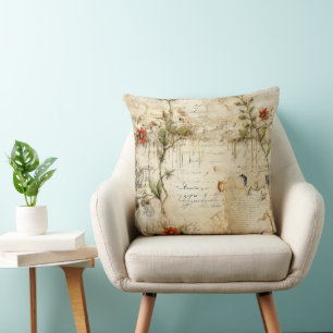 Elegant Vintage Love Note Floral Cushion