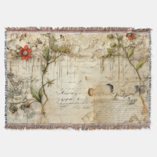 Elegant Vintage Love Note Floral Throw Blanket