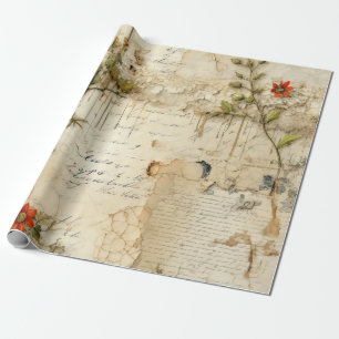 Elegant Vintage Love Note Floral Wrapping Paper