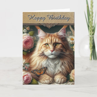 Elegant Vintage Maine Coon Cat Card