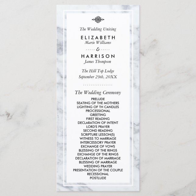 Elegant Vintage Marble Wedding Program (Front)