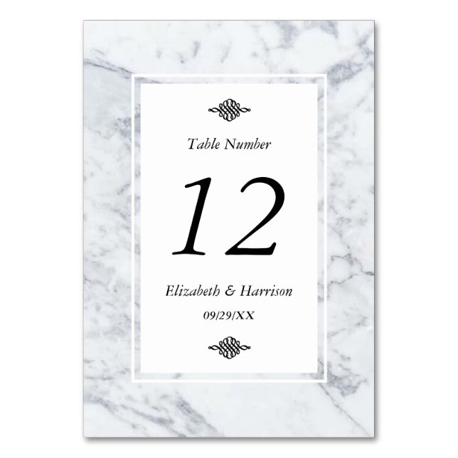 Elegant Vintage Marble Wedding Table Number (Front)